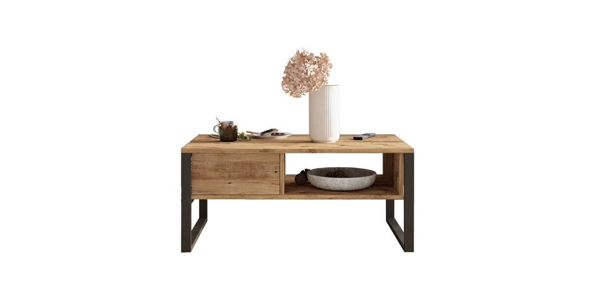 Τραπέζι σαλονιού Honora pakoworld oak-μαύρο 100x60x44,5εκ