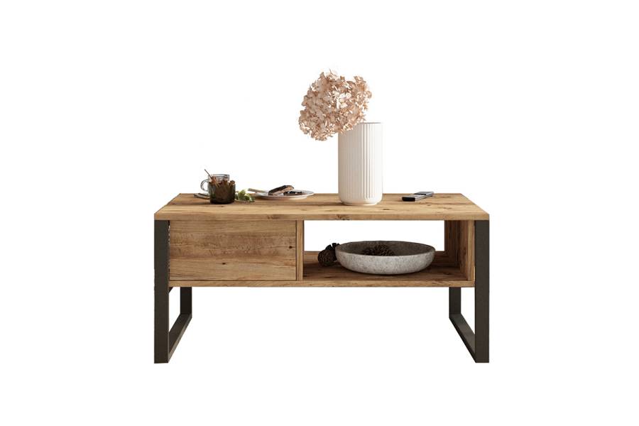 Τραπέζι σαλονιού Honora pakoworld oak-μαύρο 100x60x44,5εκ