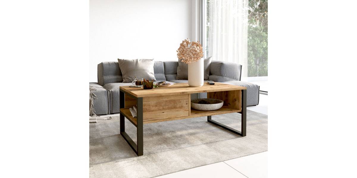 Τραπέζι σαλονιού Honora pakoworld oak-μαύρο 100x60x44,5εκ