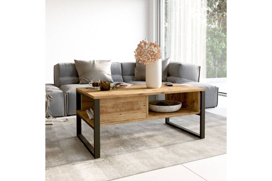 Τραπέζι σαλονιού Honora pakoworld oak-μαύρο 100x60x44,5εκ