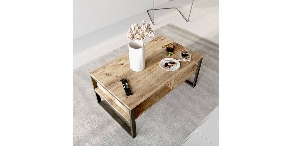 Τραπέζι σαλονιού Honora pakoworld oak-μαύρο 100x60x44,5εκ