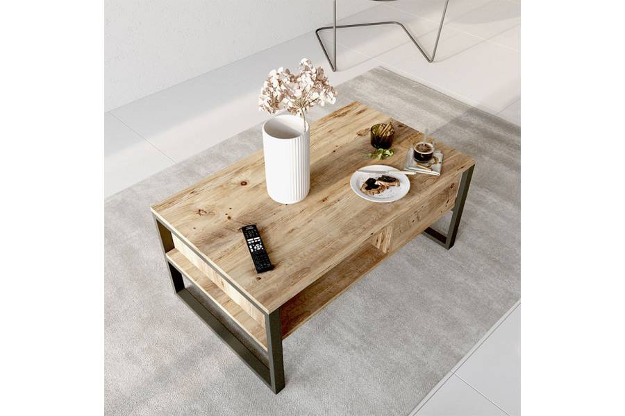 Τραπέζι σαλονιού Honora pakoworld oak-μαύρο 100x60x44,5εκ