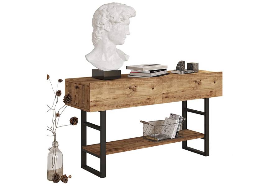 Κονσόλα Vien pakoworld oak-μαύρο 139x43x75,5εκ