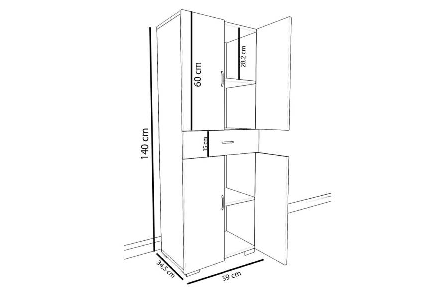 Ντουλάπα-στήλη Milou pakoworld λευκό 59x34.5x140εκ