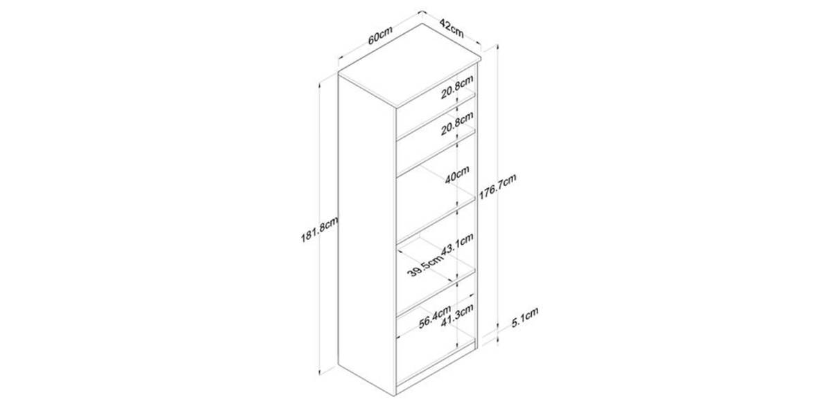 Ραφιέρα επιδαπέδια Rowan pakoworld λευκό-καρυδί 60x42x182εκ