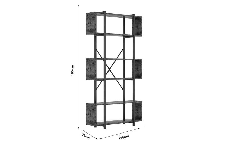 Βιβλιοθήκη Graham pakoworld καρυδί-μαύρο 120x22x185εκ