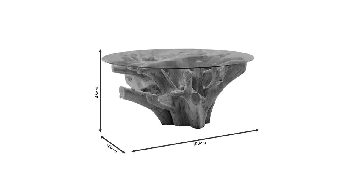 Τραπέζι σαλονιού Balance pakoworld γυαλί 6mm tempered-χειροποίητo teak ξύλο φυσικό 100x100x46εκ