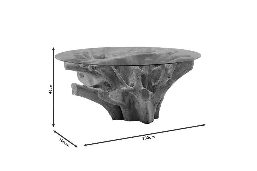 Τραπέζι σαλονιού Balance pakoworld γυαλί 6mm tempered-χειροποίητo teak ξύλο φυσικό 100x100x46εκ