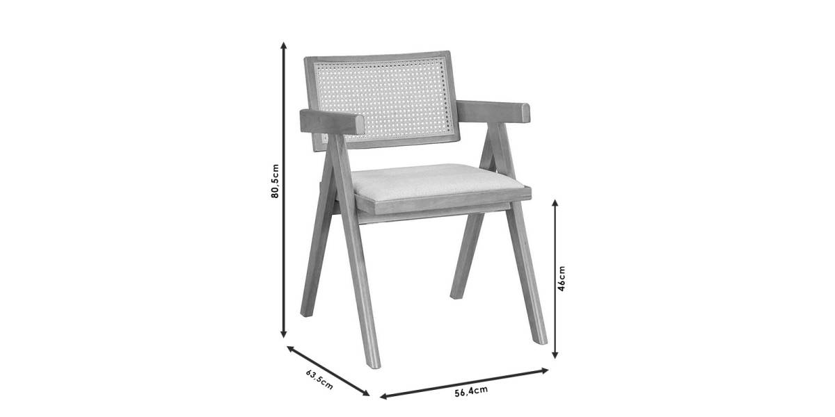 Πολυθρόνα Winslow pakoworld ξύλο rubberwood ανοικτό καρυδί-pvc rattan φυσικό-ύφασμα γκρι