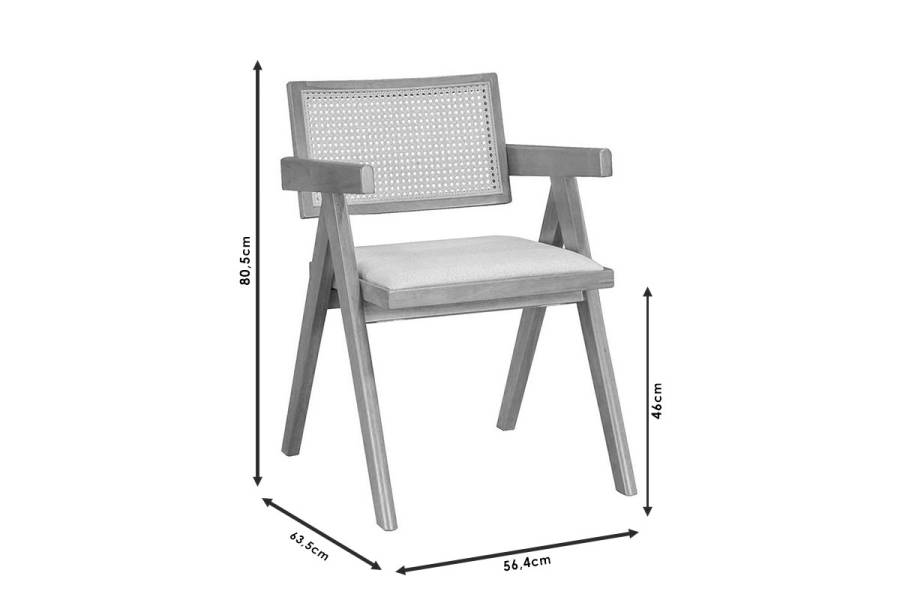 Πολυθρόνα Winslow pakoworld ξύλο rubberwood ανοικτό καρυδί-pvc rattan φυσικό-ύφασμα γκρι