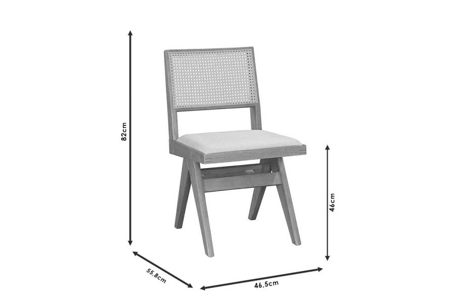 Καρέκλα Winslow pakoworld ξύλο rubberwood μαύρο-pvc rattan φυσικό-ύφασμα γκρι