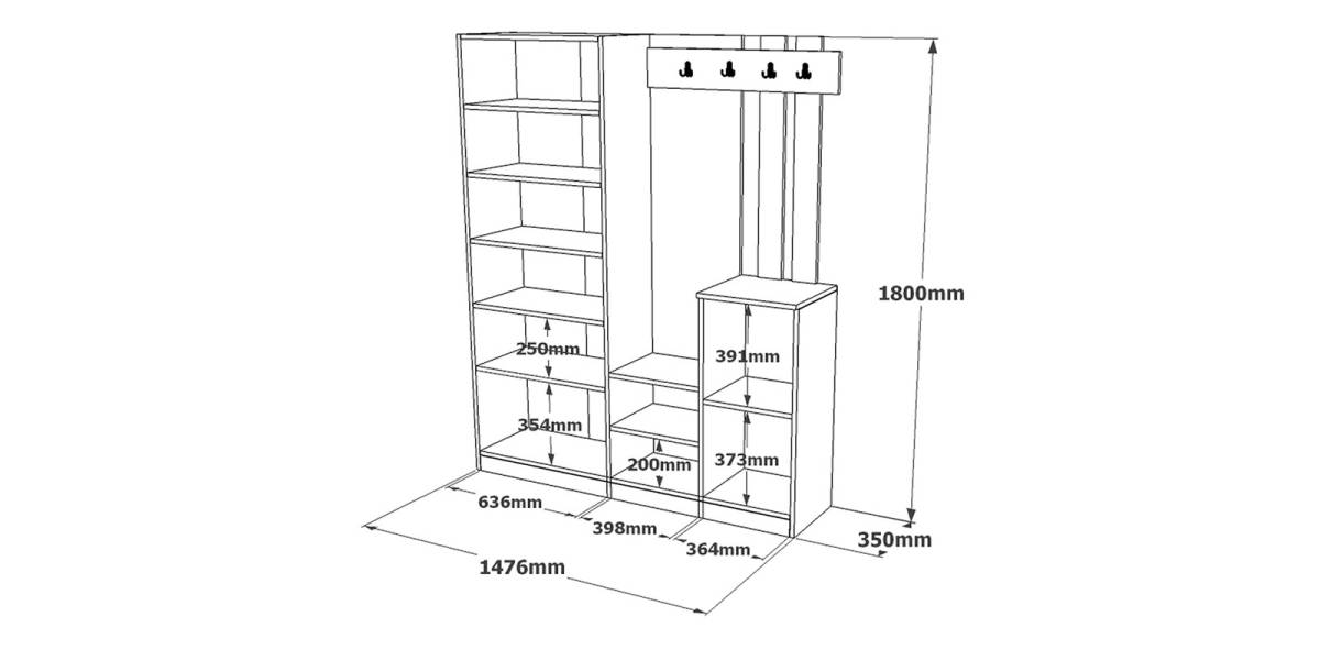 Έπιπλο εισόδου Doorse pakoworld μελαμίνης ανθρακί-sonoma 147.5x35x180εκ