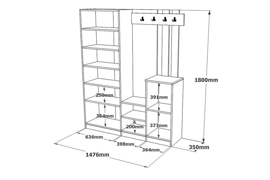 Έπιπλο εισόδου Doorse pakoworld μελαμίνης ανθρακί-sonoma 147.5x35x180εκ