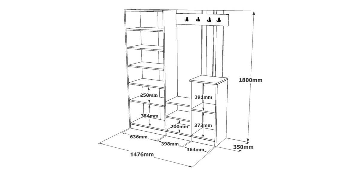 Έπιπλο εισόδου Doorse pakoworld μελαμίνης λευκό-sonoma 147.5x35x180εκ