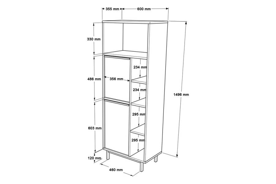 Στήλη κουζίνας Migniato pakoworld λευκό-μαύρο 60x35.5x161.5εκ