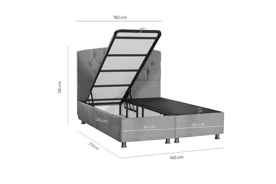 Κρεβάτι Lanse pakoworld διπλό με αποθηκευτικό χώρο ανθρακί 160x200εκ