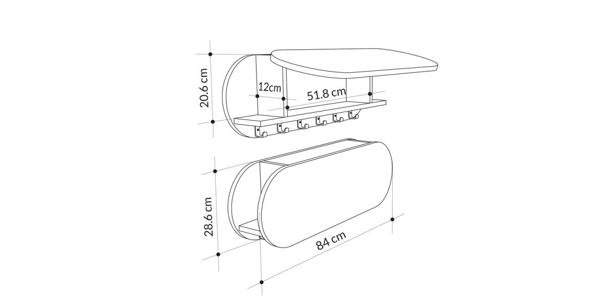 Κρεμάστρα τοίχου Kroma pakoworld λευκό μελαμίνης 84x15.5x28.5εκ