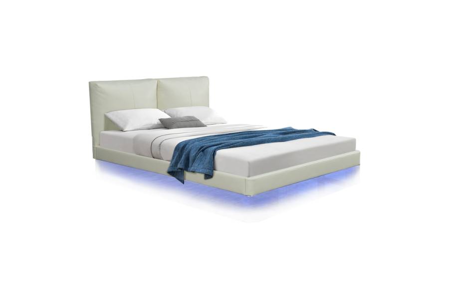 Κρεβάτι διπλό Jessie pakoworld floating style με led-PU εκρού 160x200εκ