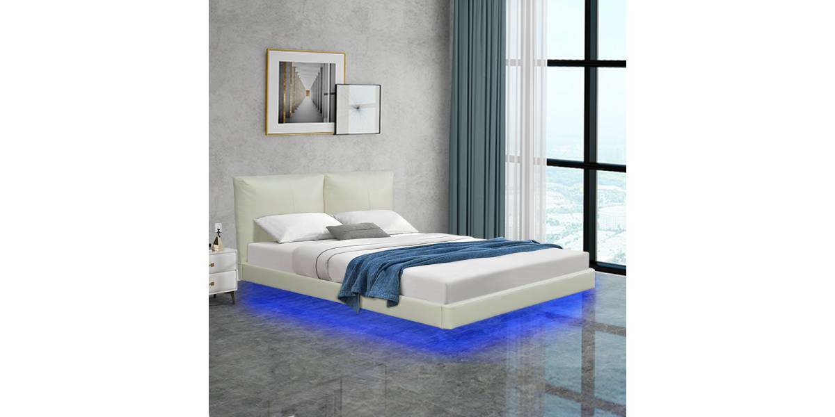 Κρεβάτι διπλό Jessie pakoworld floating style με led-PU εκρού 160x200εκ