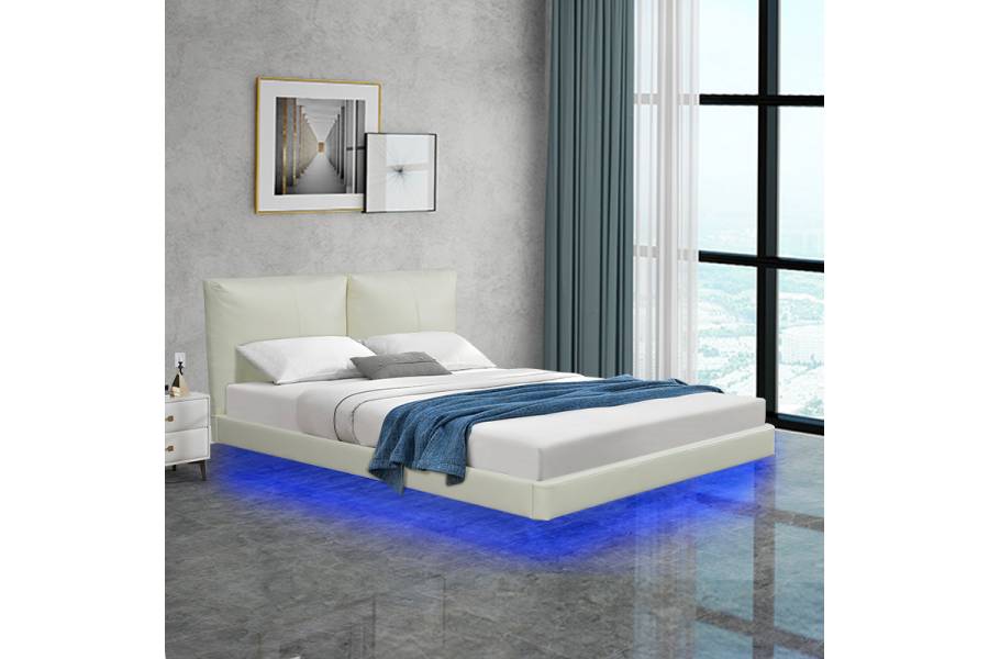 Κρεβάτι διπλό Jessie pakoworld floating style με led-PU εκρού 160x200εκ