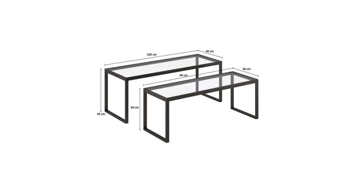 Τραπέζι σαλονιού Redro pakoworld σετ 2τεμ μαύρο μέταλλο-γυαλί 100x40x45εκ