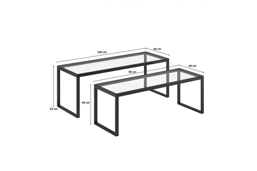 Τραπέζι σαλονιού Redro pakoworld σετ 2τεμ μαύρο μέταλλο-γυαλί 100x40x45εκ