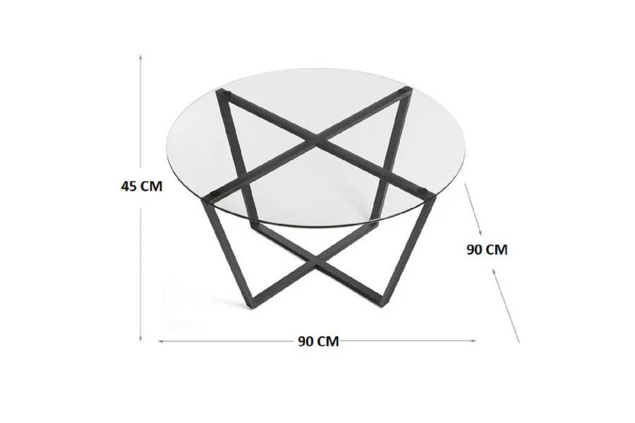 Τραπέζι σαλονιού Quendy pakoworld μαύρο μέταλλο-γυαλί Φ90x45εκ
