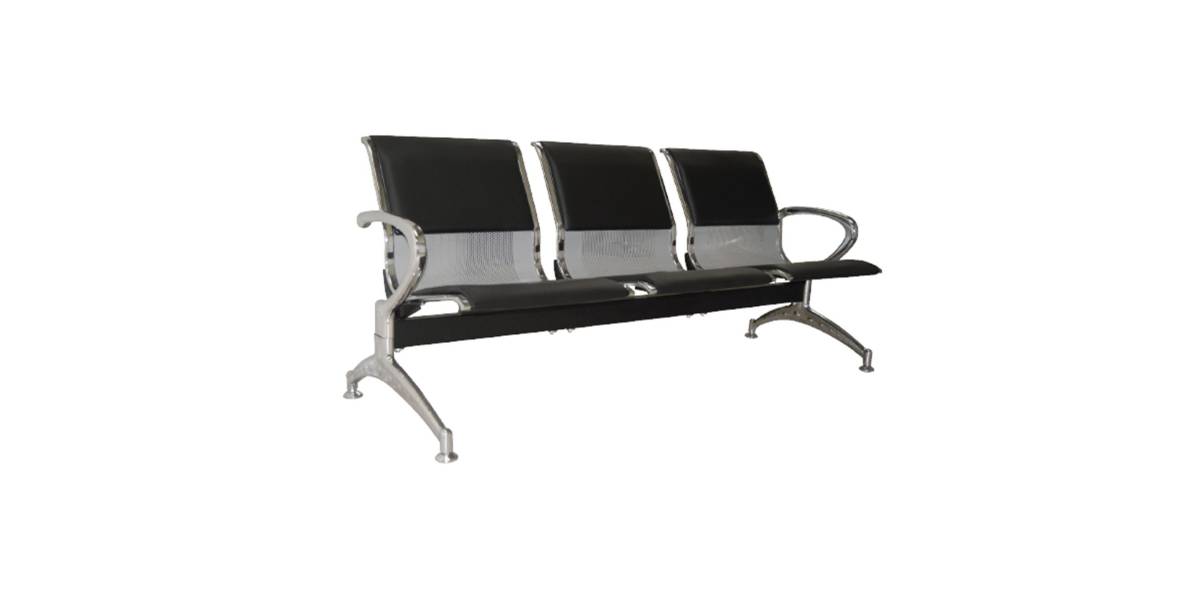 Κάθισμα Αναμονής - Υποδοχής 3 Θέσεων, Μέταλλο Χρώμιο PVC Μαύρο