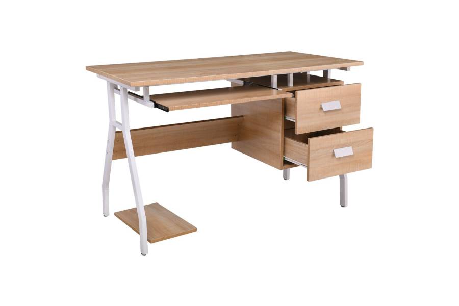 UNIT Γραφείο Η/Υ Μέταλλο Βαφή Άσπρο, Melamine Απόχρωση Sonoma