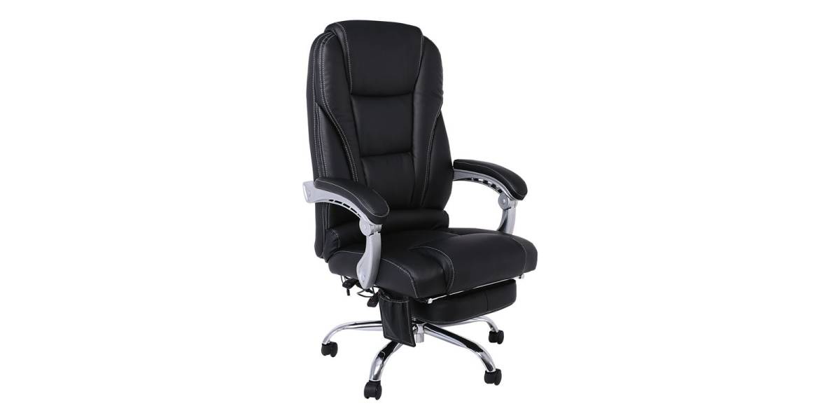 BF8550 Massage Relax Πολυθρόνα Γραφείου Διευθυντή, Βάση Χρώμιο με Υποπόδιο, Pu Μαύρο