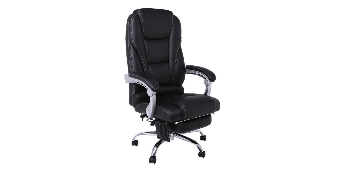BF8550 Massage Relax Πολυθρόνα Γραφείου Διευθυντή, Βάση Χρώμιο με Υποπόδιο, Pu Μαύρο