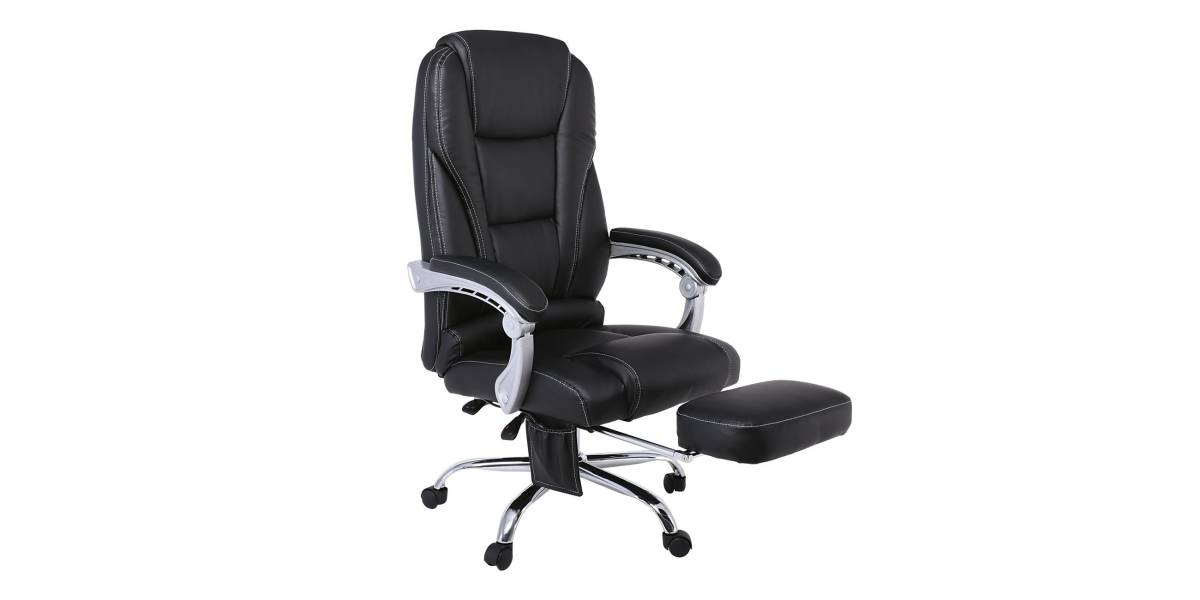BF8550 Massage Relax Πολυθρόνα Γραφείου Διευθυντή, Βάση Χρώμιο με Υποπόδιο, Pu Μαύρο