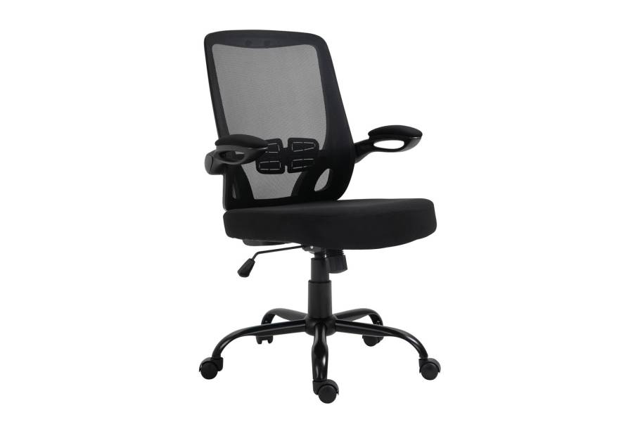 BF2930W Πολυθρόνα Γραφείου Ανακλινόμενα Μπράτσα, Μέταλλο Βάση, Mesh - Ύφασμα Μαύρο