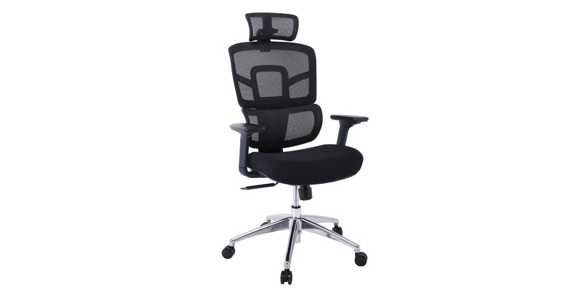 BF8400 Πολυθρόνα Γραφείου Διευθυντή, Mesh - Ύφασμα Μαύρο, Βάση Αλουμίνιο