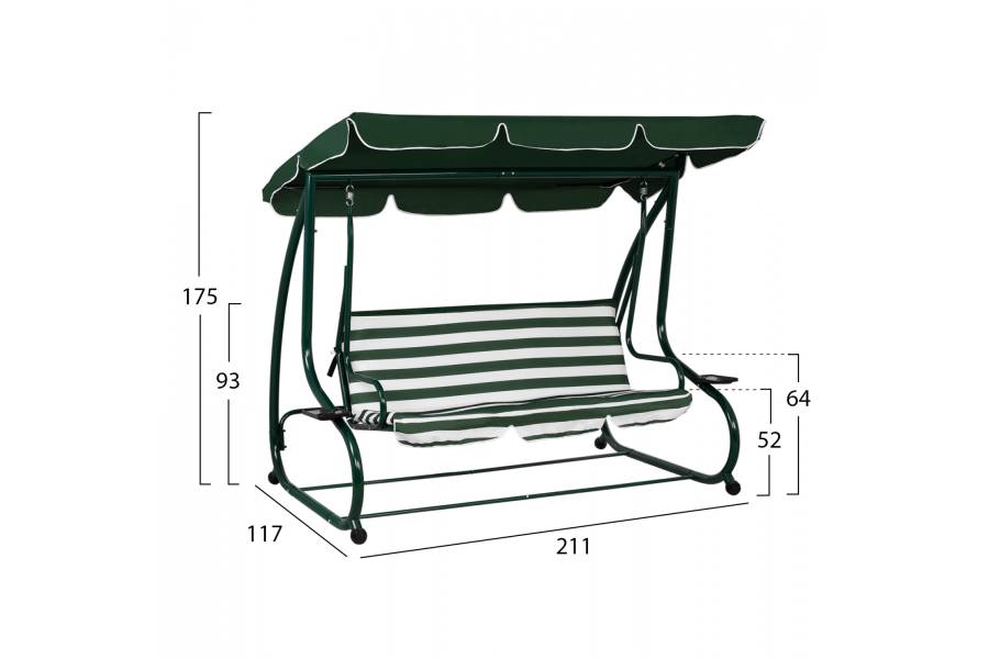 ΚΟΥΝΙΑ 3ΘΕΣΙΑ WALSH ΚΡΕΒΑΤΙ HM5050 ΠΡΑΣΙΝΟ-ΛΕΥΚΟ 211x117x175 cm