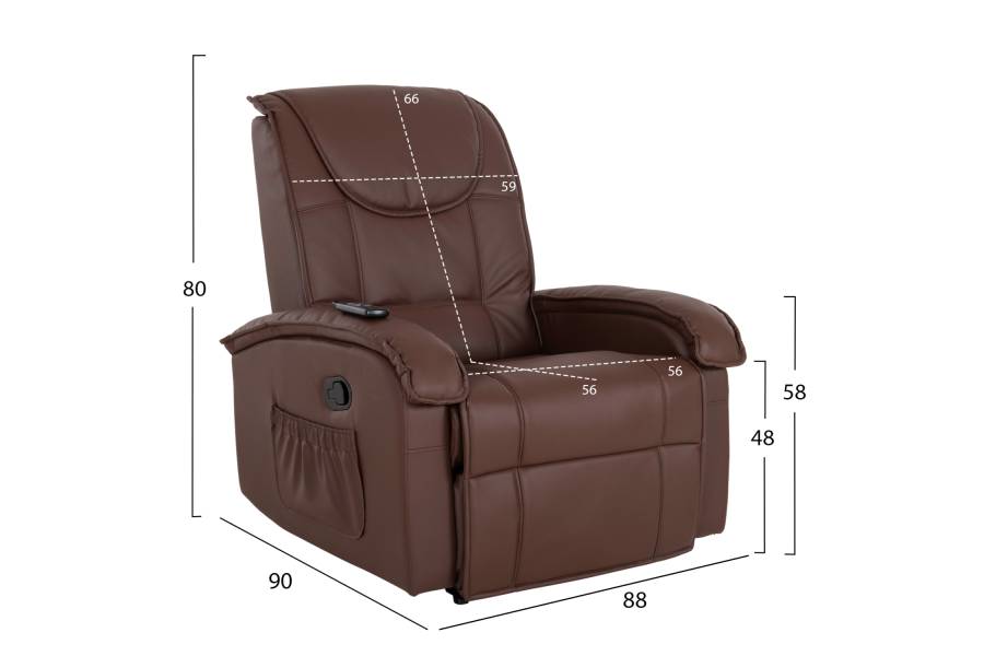 ΠΟΛΥΘΡΟΝΑ RELAX ΜΕ ΜΗΧΑΝΙΣΜΟ MASSAGE ROCCA HM0026.03 PU ΚΑΦΕ ΣΚΟΥΡΟ 80x96x97 εκ.