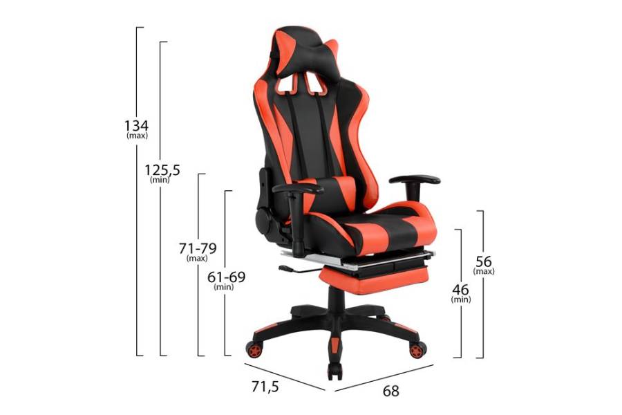 ΚΑΡΕΚΛΑ ΓΡΑΦΕΙΟΥ GAMING HM1063.01 SPEED ΜΑΥΡΟ ΚΟΚΚΙΝΟ & ΥΠΟΠΟΔΙΟ 68 x 71,5 x 134 cm