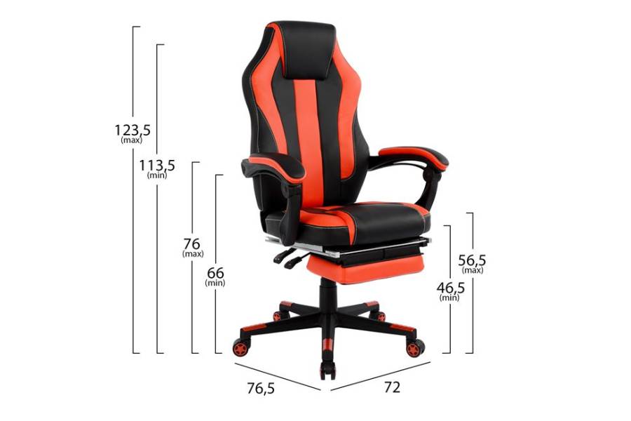 ΚΑΡΕΚΛΑ ΓΡΑΦΕΙΟΥ GAMING HM1064.01 SPEED ΜΑΥΡΟ ΚΟΚΚΙΝΟ & ΥΠΟΠΟΔΙΟ 72x76,5x123,5 cm