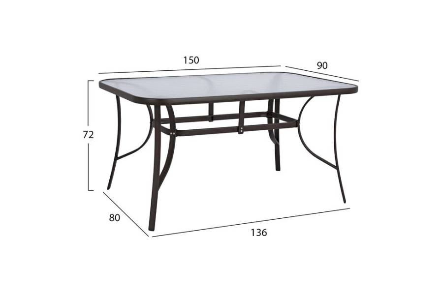 ΤΡΑΠΕΖΙ BRUNO 150X90Χ72Υεκ. ΚΑΦΕ ΜΕΤΑΛΛΙΚΟ ΜΕ ΓΥΑΛΙΝΗ ΕΠΙΦΑΝΕΙΑ HM5145.02