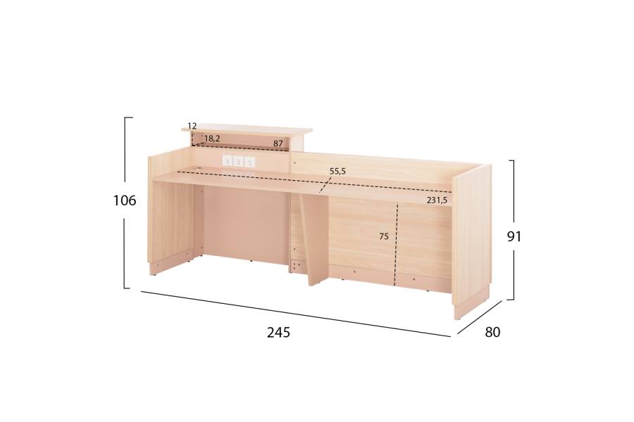 ΓΡΑΦΕΙΟ ΥΠΟΔΟΧΗΣ DALTON HM2068.02 ΜΕΛΑΜΙΝΗ ΣΕ SONAMA-ΜΠΕΖ 240x80x106Υεκ.