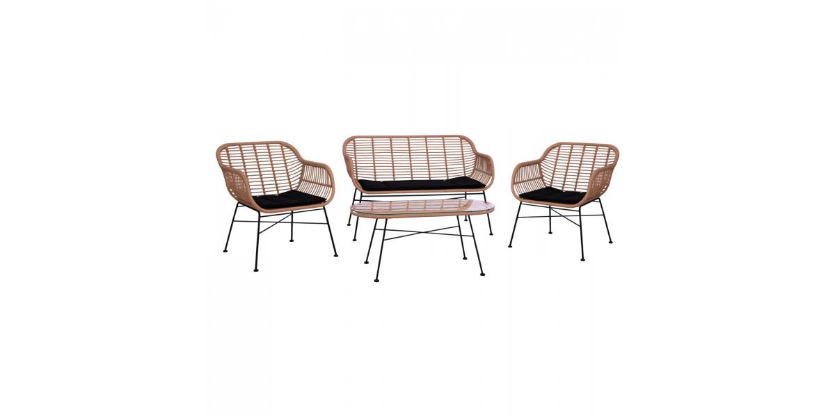 ΣΕΤ ΣΑΛΟΝΙ 4ΤΜΧ ALLEGRA HM5460 ΜΕΤΑΛΛΟ & WICKER ΣΕ ΜΠΕΖ ΧΡΩΜΑ