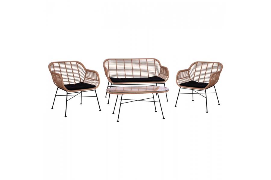 ΣΕΤ ΣΑΛΟΝΙ 4ΤΜΧ ALLEGRA HM5460 ΜΕΤΑΛΛΟ & WICKER ΣΕ ΜΠΕΖ ΧΡΩΜΑ