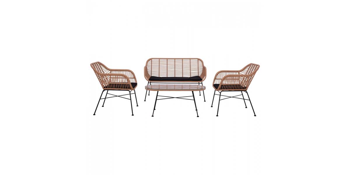 ΣΕΤ ΣΑΛΟΝΙ 4ΤΜΧ ALLEGRA HM5460 ΜΕΤΑΛΛΟ & WICKER ΣΕ ΜΠΕΖ ΧΡΩΜΑ