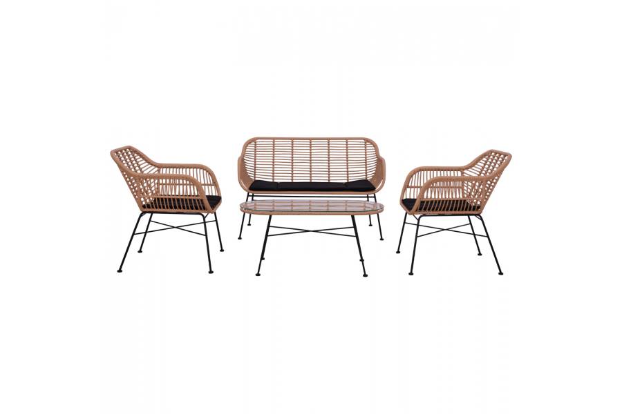 ΣΕΤ ΣΑΛΟΝΙ 4ΤΜΧ ALLEGRA HM5460 ΜΕΤΑΛΛΟ & WICKER ΣΕ ΜΠΕΖ ΧΡΩΜΑ