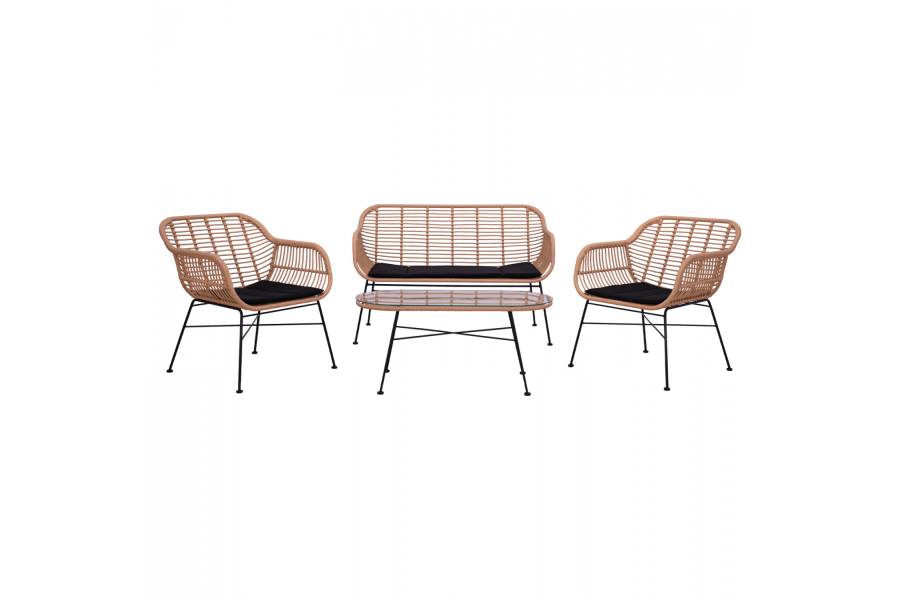 ΣΕΤ ΣΑΛΟΝΙ 4ΤΜΧ ALLEGRA HM5460 ΜΕΤΑΛΛΟ & WICKER ΣΕ ΜΠΕΖ ΧΡΩΜΑ