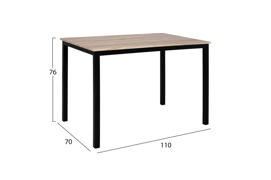 ΤΡΑΠΕΖΙ ΤΡΑΠΕΖΑΡΙΑΣ PANYA HM8332, 110X70Χ76 SONOMA, ΜΑΥΡΑ ΠΟΔΙΑ