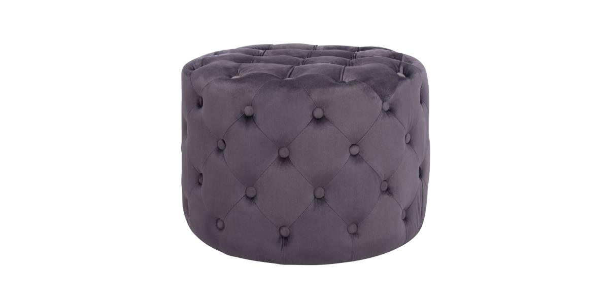 ΣΚΑΜΠΟ KASSIE ΓΚΡΙ ΒΕΛΟΥΔΟ ΤΥΠΟΥ CHESTERFIELD HM8406.01 Φ60x43Υ εκ.