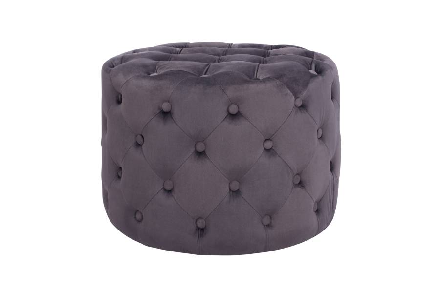 ΣΚΑΜΠΟ KASSIE ΓΚΡΙ ΒΕΛΟΥΔΟ ΤΥΠΟΥ CHESTERFIELD HM8406.01 Φ60x43Υ εκ.