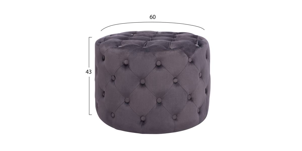 ΣΚΑΜΠΟ KASSIE ΓΚΡΙ ΒΕΛΟΥΔΟ ΤΥΠΟΥ CHESTERFIELD HM8406.01 Φ60x43Υ εκ.