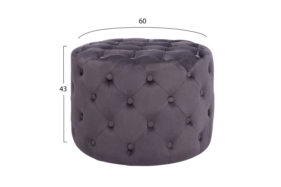 ΣΚΑΜΠΟ KASSIE ΓΚΡΙ ΒΕΛΟΥΔΟ ΤΥΠΟΥ CHESTERFIELD HM8406.01 Φ60x43Υ εκ.